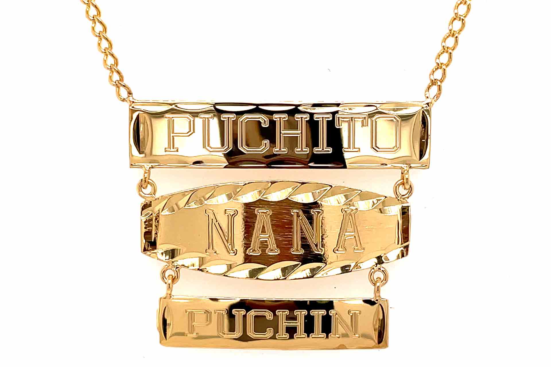 Pendant with a custom name and personalized engraving of letters.