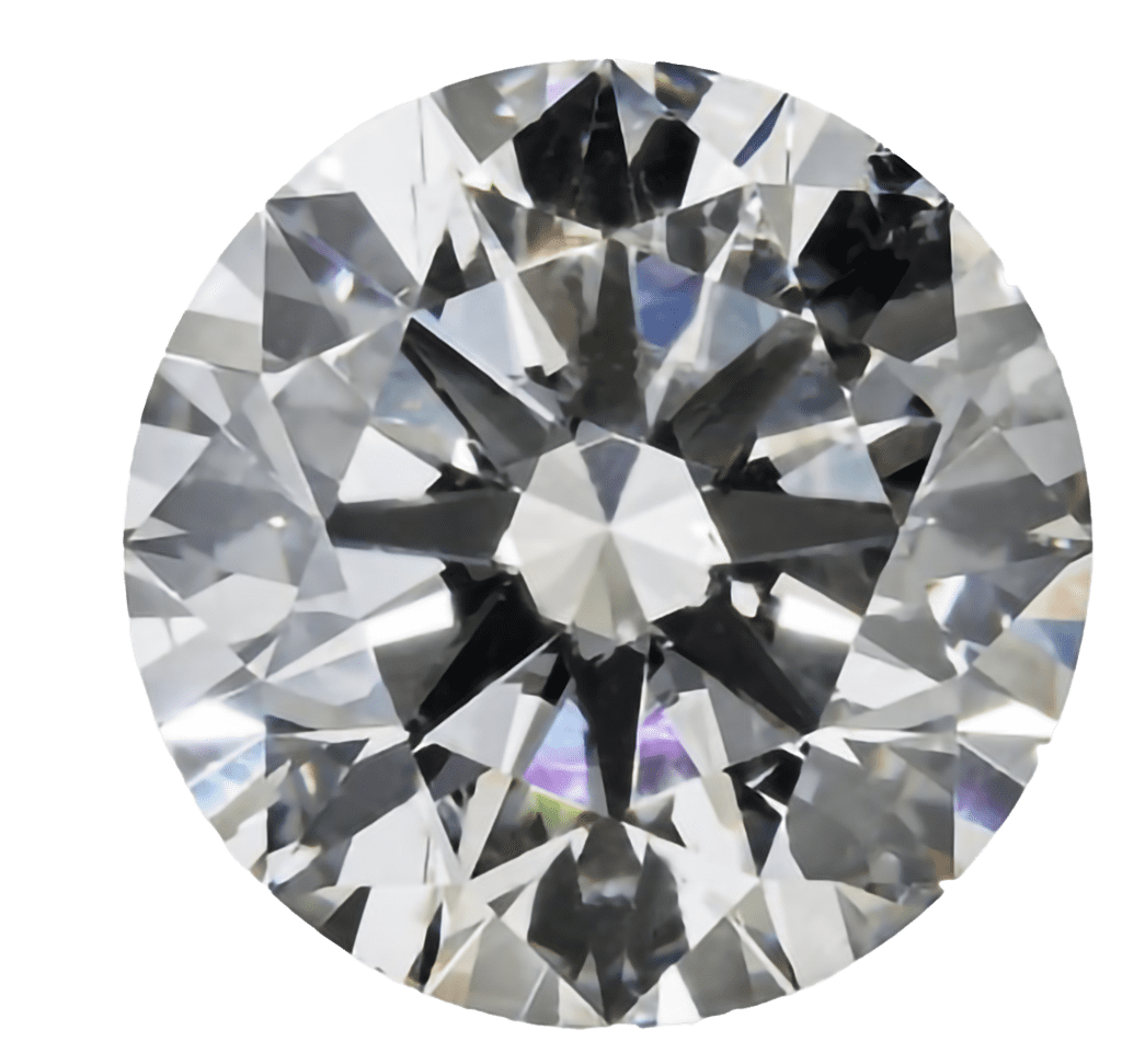 Diamond with a round shape and a classic brilliant cut.