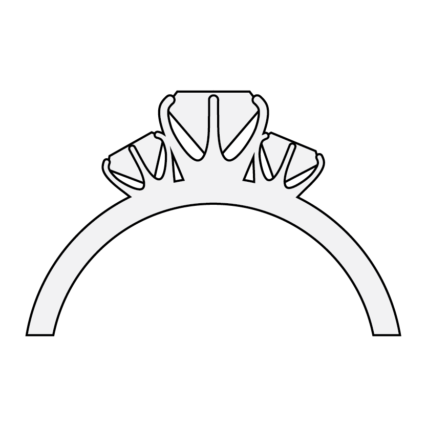 Band with a central diamond and flanked by two diamonds.